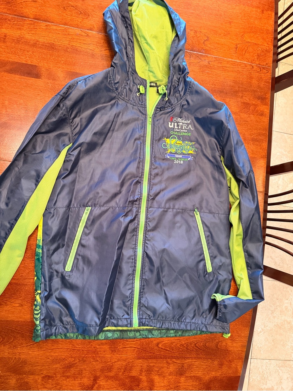 Gasparilla Navy and Lime Green Hooded Jacket  size large